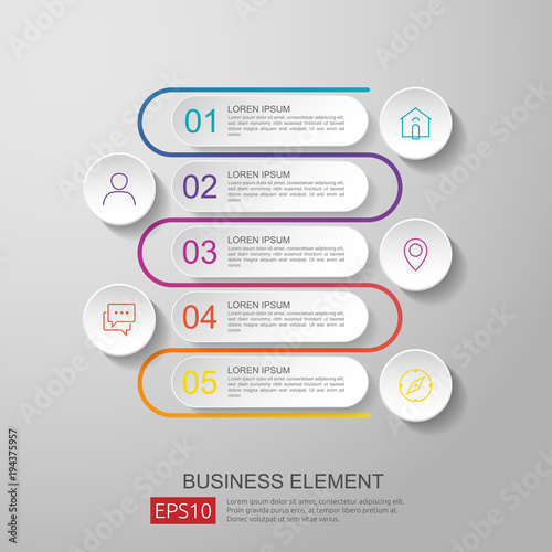 infographics timeline element with 3D paper label, integrated circles. Business concept with options for content, diagram, flowchart, steps, parts, workflow layout, chart. vector design template. photo