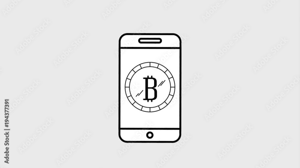 mobile phone with bitcoin in screen currency outline animation mobile phone with bitcoin in screen currency outline animation