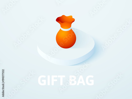 Gift bag isometric icon, isolated on color background