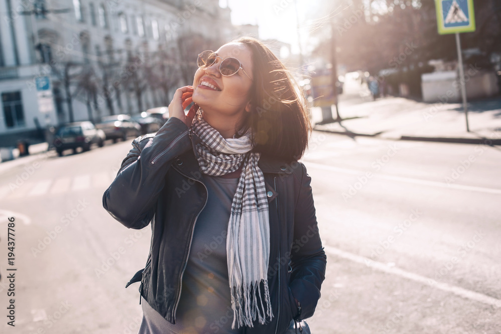 Plus size model on the city street