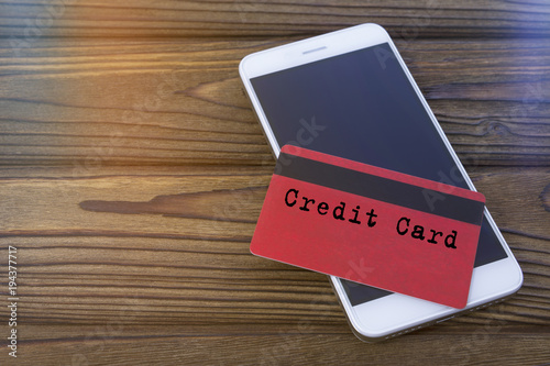 Credit card on phone screen. financial management from a smartphone, payment, credit.