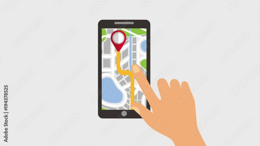 hand with mobile gps navigation pin map arrow destination animation