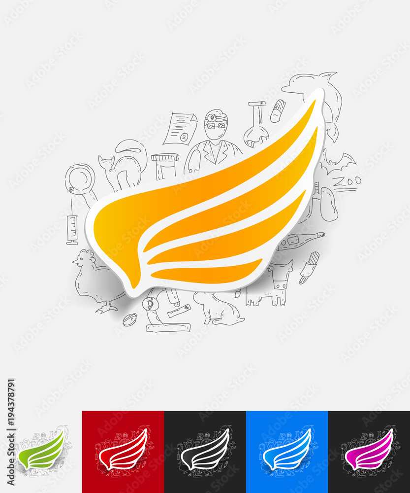 Obraz premium wing paper sticker with hand drawn elements