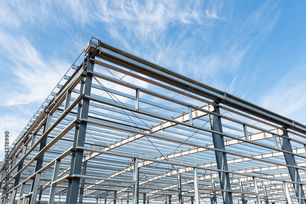 steel structure workshop with blue sky