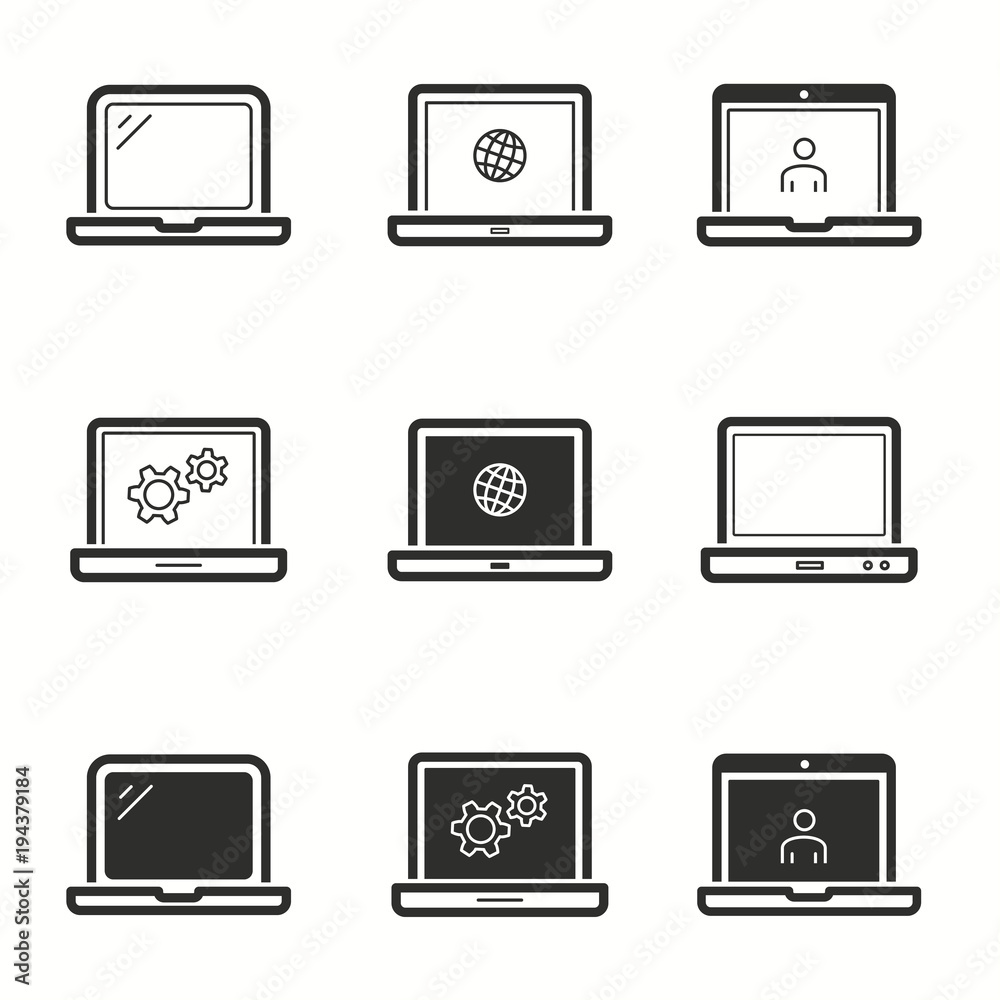 Laptop icons set.
