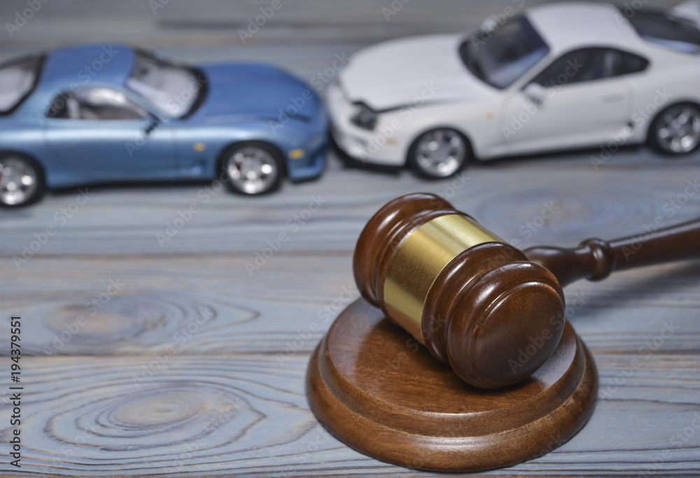 hammer of the judge. two collided cars, accident, hammer of the judge. two collided cars, accident,