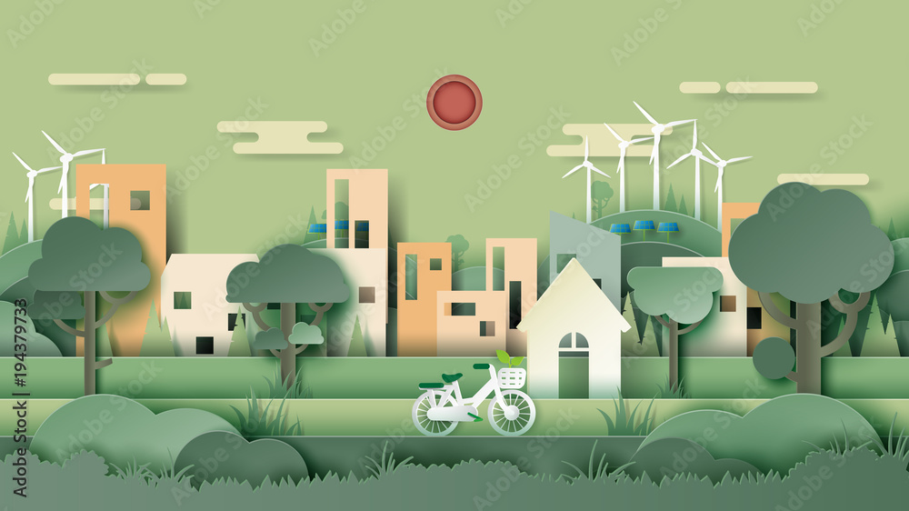 Green eco friendly city and urban forest landscape abstract   and environment conservation concept paper art  illustration.  Stock Vector | Adobe Stock