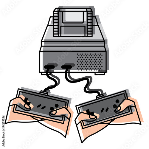 people playing video game hands holding console controller vector illustration