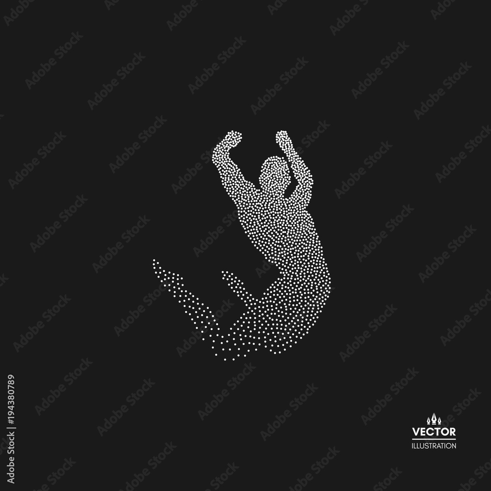 Business, freedom or happiness concept. Dotted silhouette of person. Vector illustration.