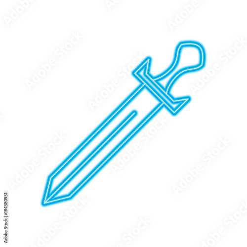 sword weapon battle handle vintage vector illustration blue neon line design