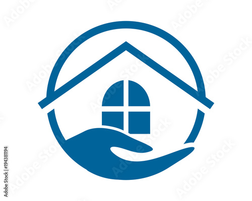 blue house circle hand image vector icon