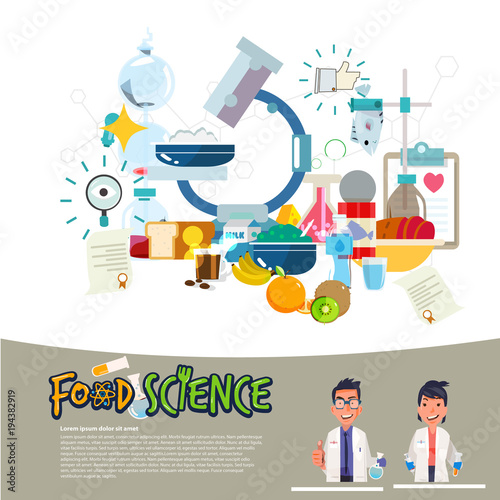 food science concept. food laboratory. typographic. scientist character design- vector illustration