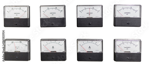 Voltmeters and ammeter in white backdrop photo