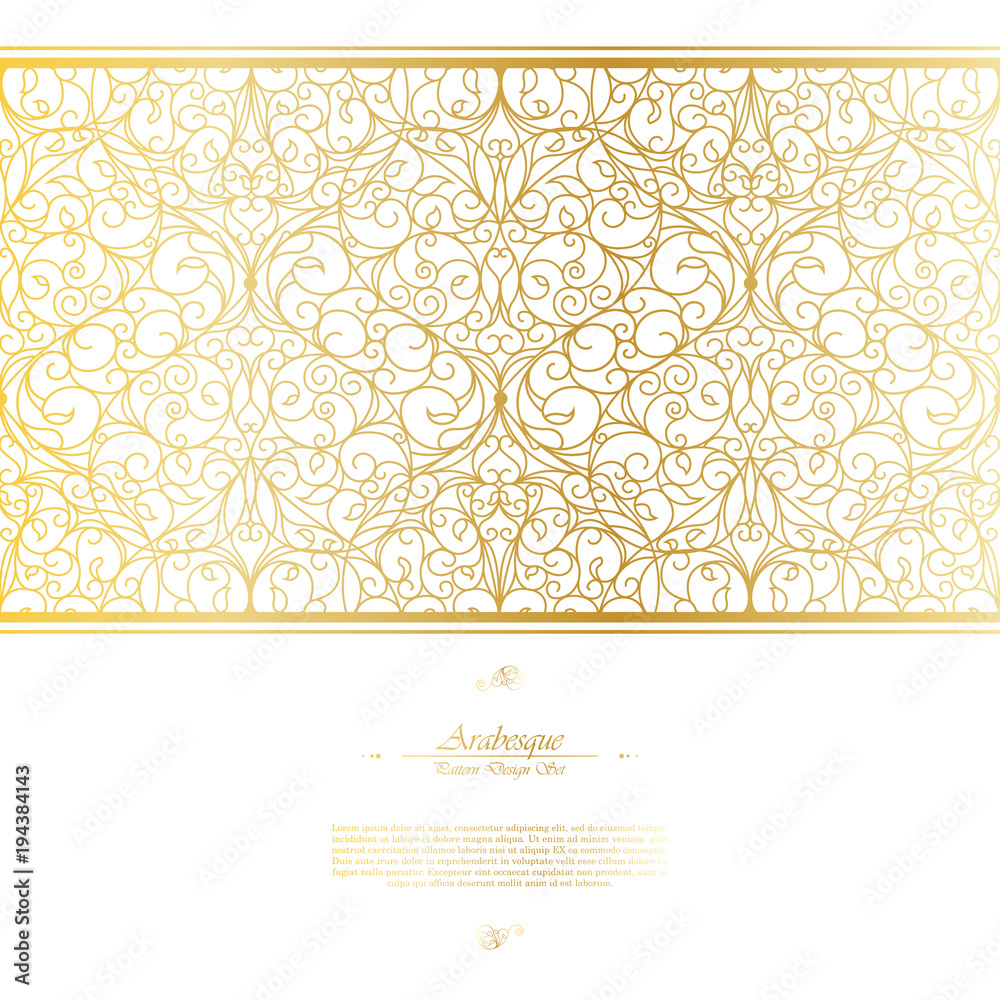 Arabesque eastern element white and gold background vector