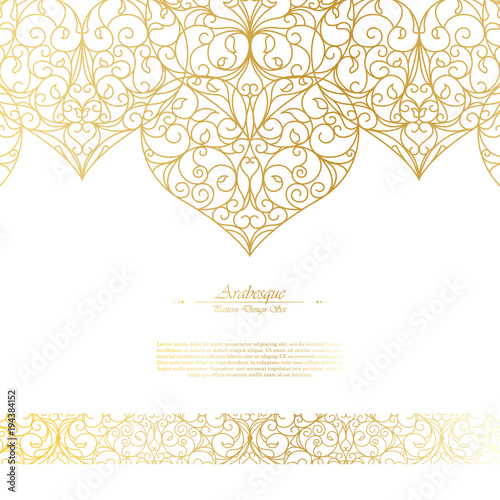 Arabesque eastern element vintage white and gold background vector