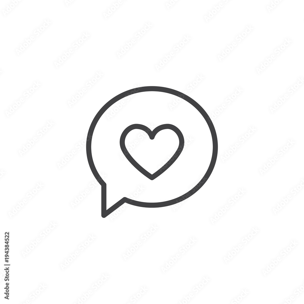 Speech bubble with heart outline icon. linear style sign for mobile concept and web design. Love message simple line vector icon. Symbol, logo illustration. Speech bubble with heart outline icon. linear style sign for mobile concept and web design. Love message simple line vector icon. Symbol, logo illustration.