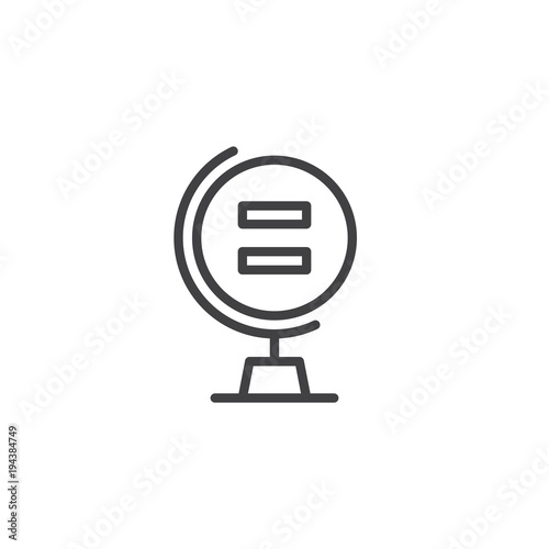 Globe with Equality sign outline icon. linear style sign for mobile concept and web design. Gender equality simple line vector icon. Symbol, logo illustration