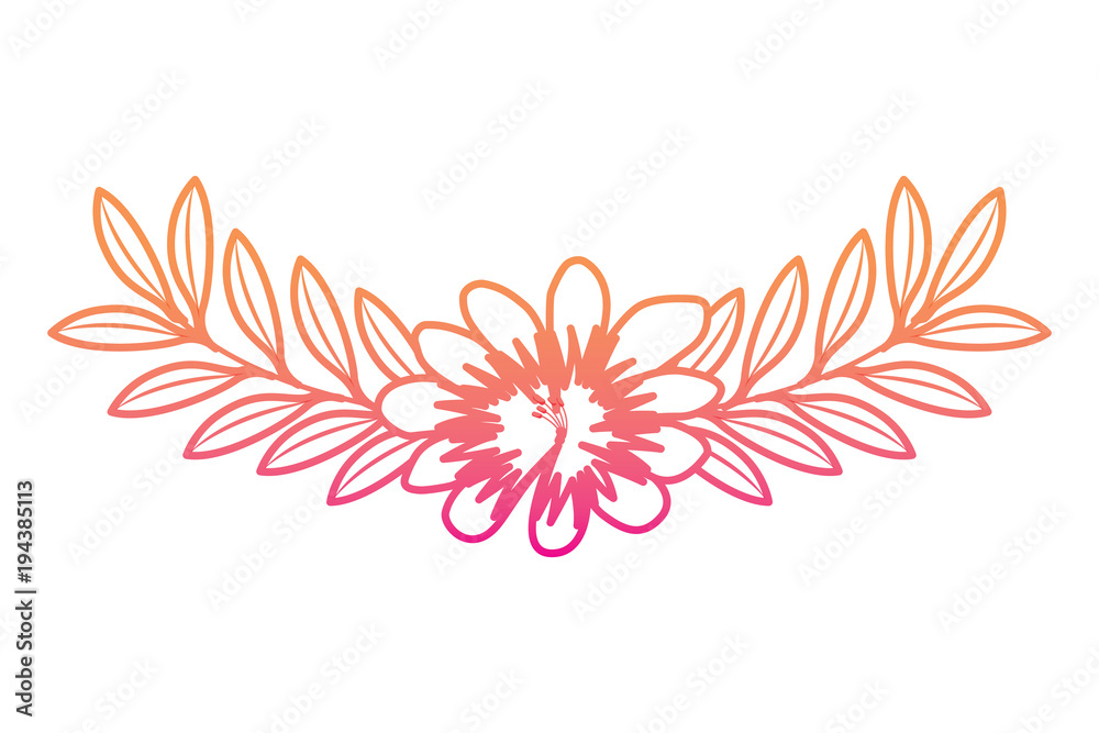 cute flower and branch with leaves foliage decoration vector illustration degrade color line image cute flower and branch with leaves foliage decoration vector illustration degrade color line image