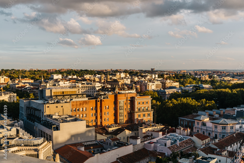 Skyline of Madrid from Circulo de Bellas Artes rooftop