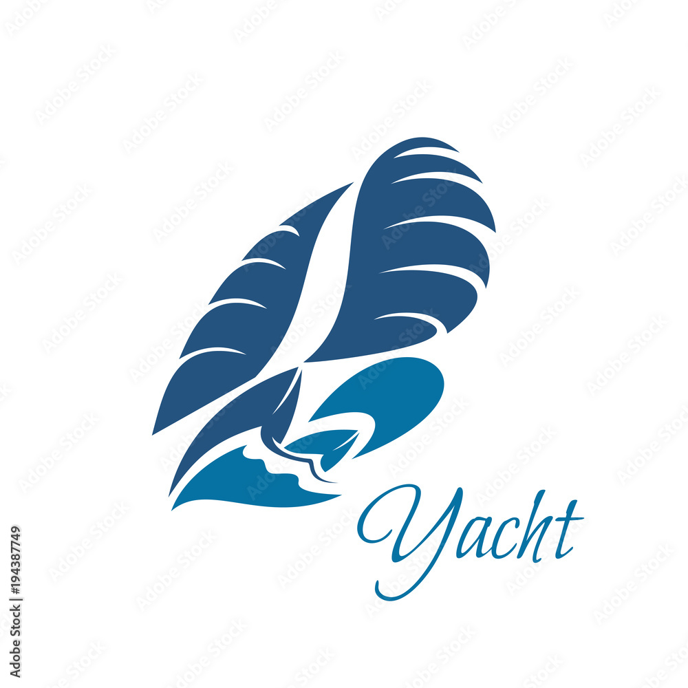 Yachting club blue yacht and waves vector icon Yachting club blue yacht and waves vector icon