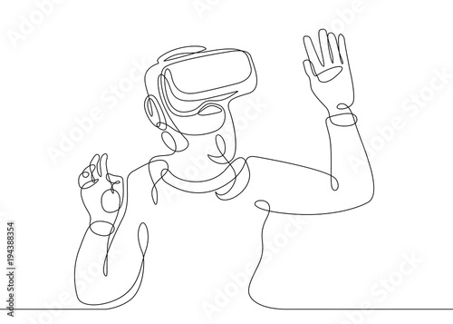 continuous line drawing woman girl in glasses device virtual reality