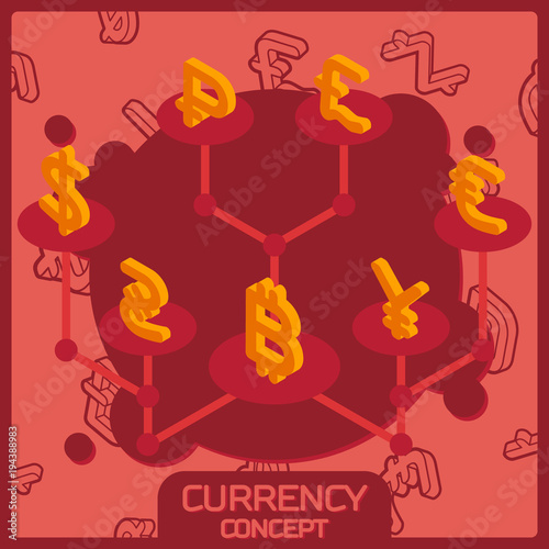 Currency color concept isometric icons