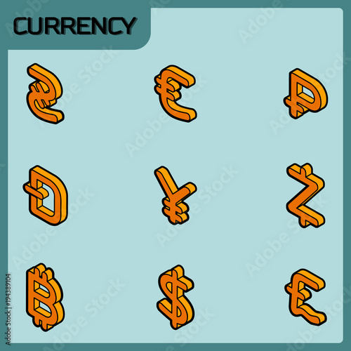 Currency color outline isometric icons