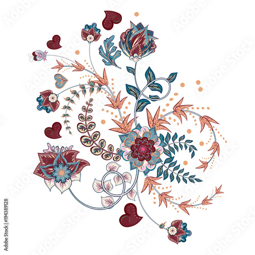 Naklejka Akcyjny wektorowy abstrakcjonistyczny ręka remisu kwiat. Doodle bukiet. Wektorowy orientalny lub arabski, Russia sztuki tło.