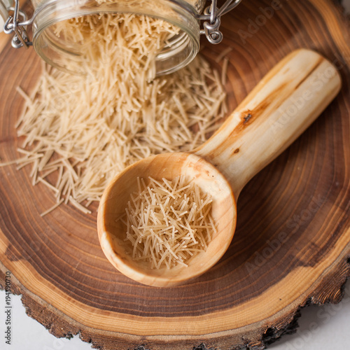 wooden scoop and vermicelli