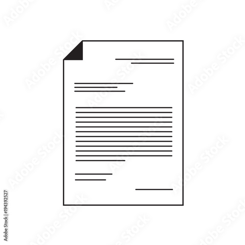Document icon. Sheet of paper with text. Outline modern design element. Simple black flat vector sign .