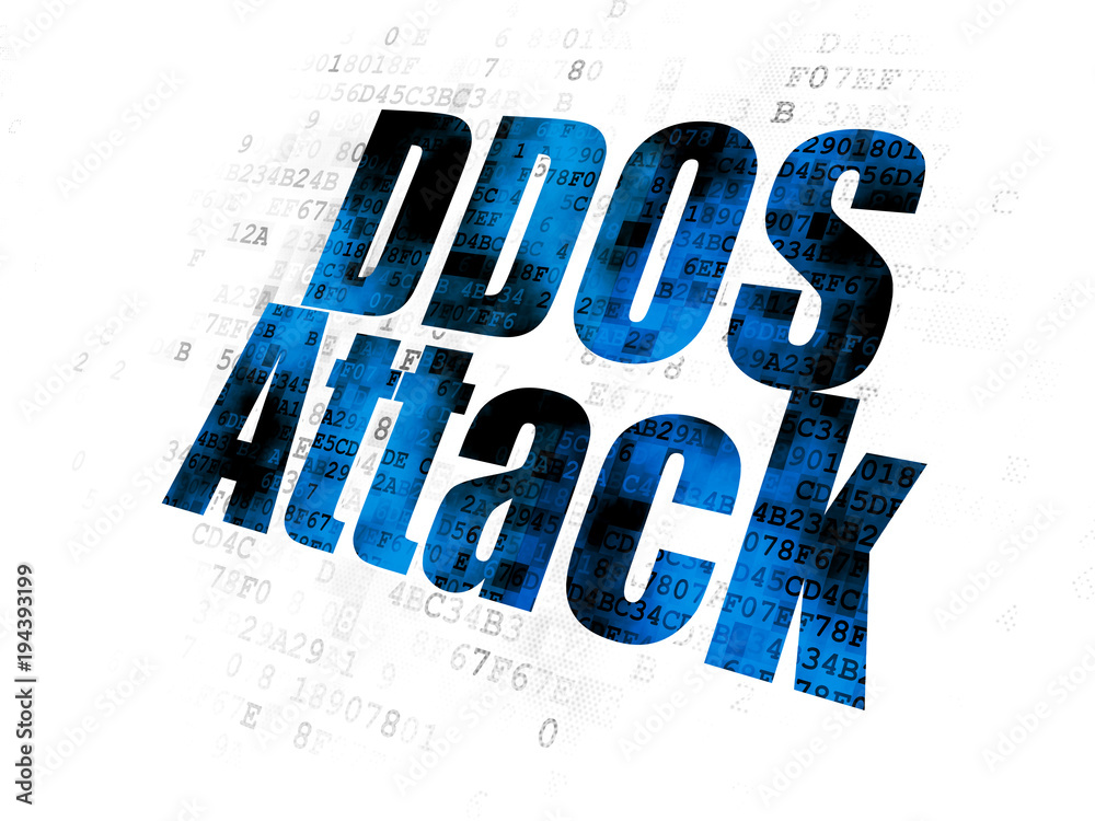 Privacy concept: Pixelated blue text DDOS Attack on Digital background Privacy concept: Pixelated blue text DDOS Attack on Digital background