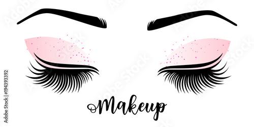 Makeup master logo. Vector illustration of lashes and brow.