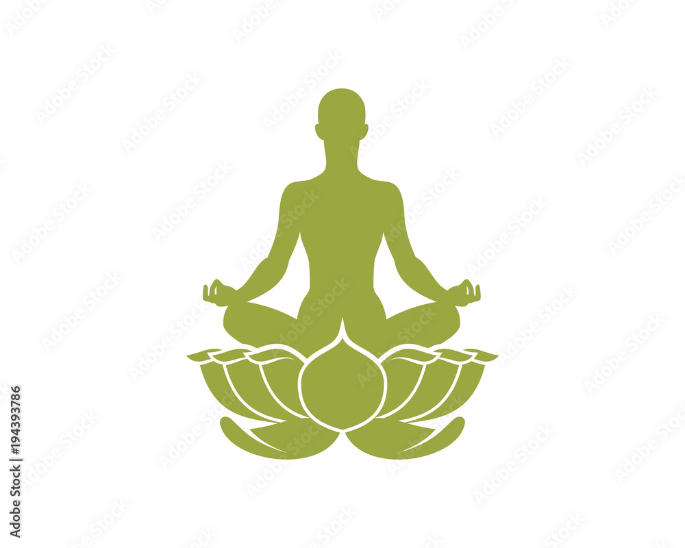 Relaxed Spirit People of Yoga above Luxury Lotus Flower Symbol Logo Vector
