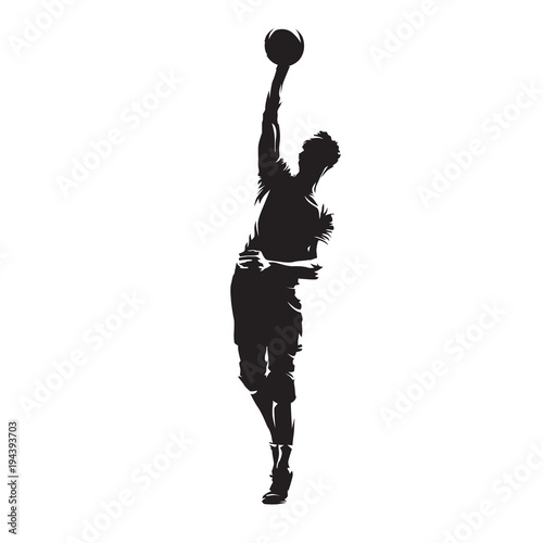 Volleyball player with ball, isolated vector silhouette. Front view