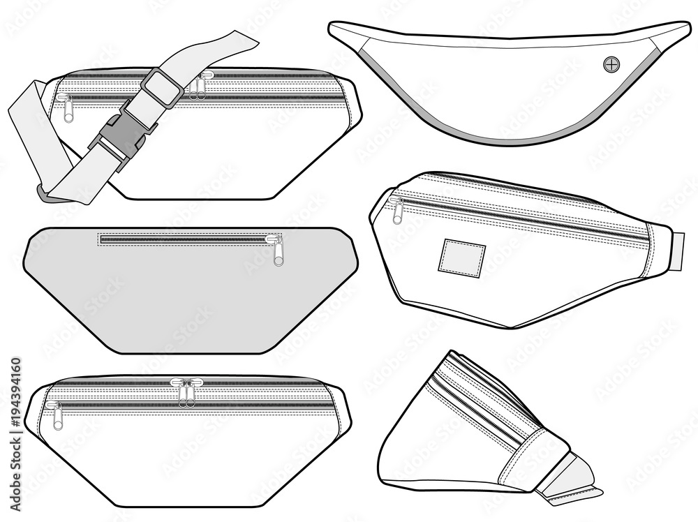 Waist BAG fashion flat technical drawing template Stock Vector | Adobe Stock