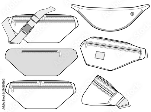 Waist  BAG fashion flat technical drawing template