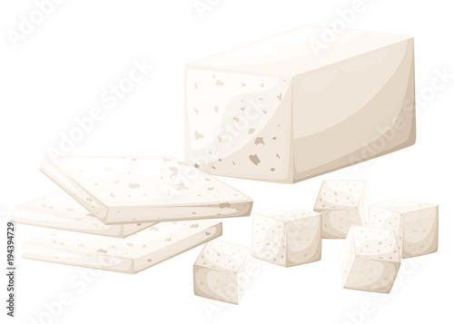 Tofu soy bean curd vegetarian food slices of tofu vector illustration isolated on white background web site page and mobile app design