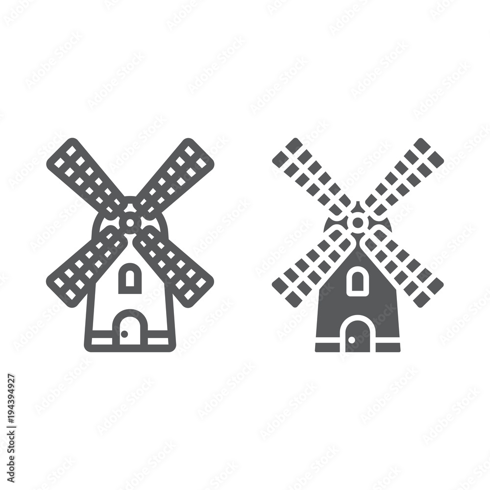 Windmill line and glyph icon, farming and agriculture, farm mill sign vector graphics, a linear pattern on a white background, eps 10.