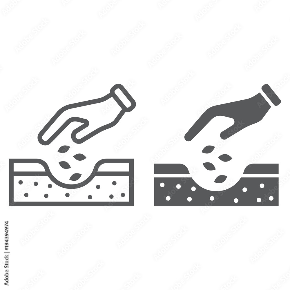 Hands planting seeds line and glyph icon, farming and agriculture, seeding sign vector graphics, a linear pattern on a white background, eps 10. Hands planting seeds line and glyph icon, farming and agriculture, seeding sign vector graphics, a linear pattern on a white background, eps 10.