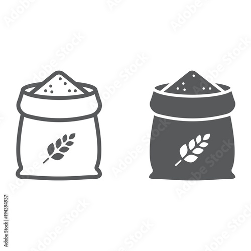 Fotografiet Bag of wheat line and glyph icon, farming and agriculture, grain bag sign vector graphics, a linear pattern on a white background, eps 10