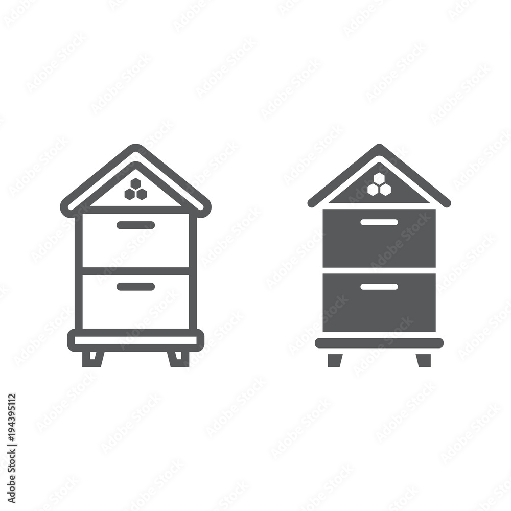 Wooden beehive line and glyph icon, farming and agriculture, honey sign vector graphics, a linear pattern on a white background, eps 10. Wooden beehive line and glyph icon, farming and agriculture, honey sign vector graphics, a linear pattern on a white background, eps 10.
