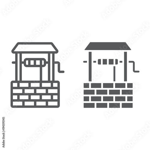 Water Well line and glyph icon, farming and agriculture, rural sign vector graphics, a linear pattern on a white background, eps 10.
