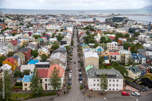 Aerial view of Reykjavik town centre in Iceland, from the Hallgrímskirkja Church.