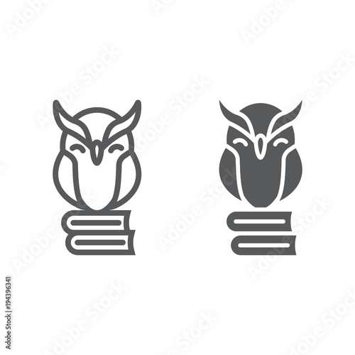 Owl on books line and glyph icon, e learning and education, knowledge sign vector graphics, a linear pattern on a white background, eps 10.