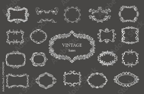 Set of silver vintage floral frames and monograms.