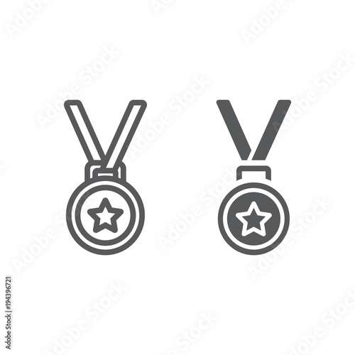 Medal line and glyph icon, trophy and award, best student sign vector graphics, a linear pattern on a white background, eps 10.
