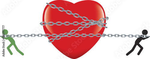 cuore legato con catena trascinato e conteso 