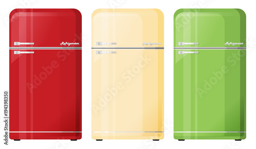Flat vector old refrigerator set isolated on white background