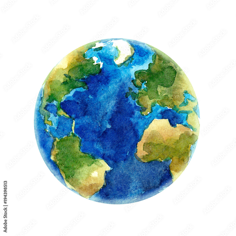 Watercolor Earth planet illustration - obrazy, fototapety, plakaty 