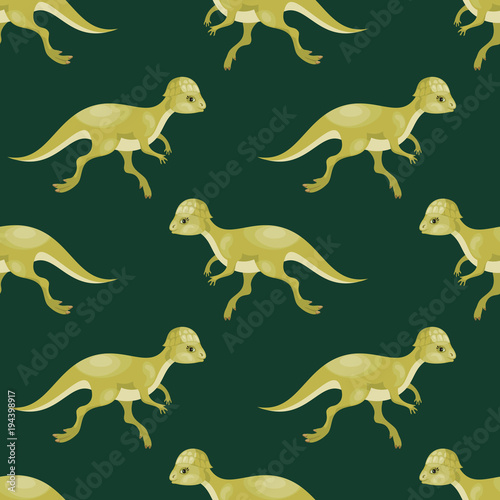 Colorful seamless pattern with the image of funny dinosaurs in cartoon style. Vector background.
